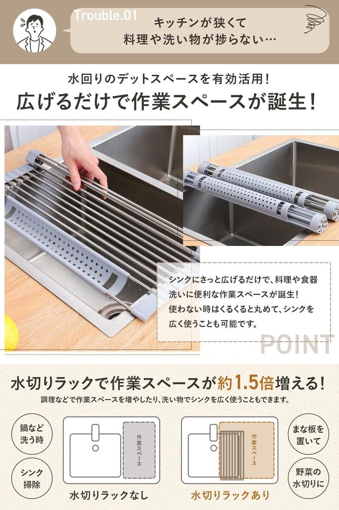 AP LAB Dish drainer for use great for expanding your kitchen dish dish drainer 52 x 33 with grooves rack, rollable, over-the-sink [Also counter],