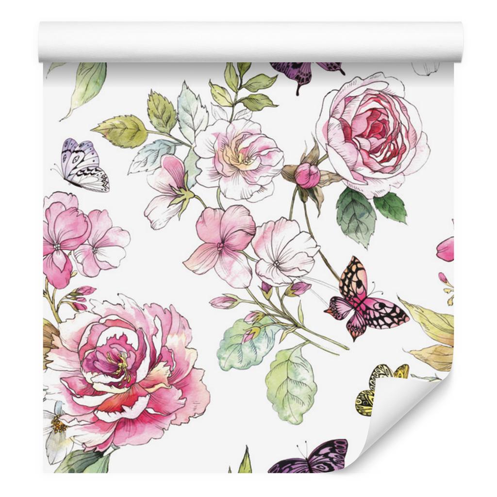 Meadow Flowers and Roses Wallpaper In Watercolor Style 50x1000