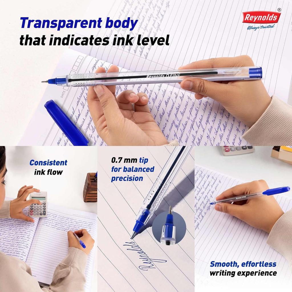 REYNOLDS DFINE Ball Pen Set Of  1 70 Blue Ink 0.7 Mm Tip Smooth Writing Pens With Comfortable Grip For School Office Use