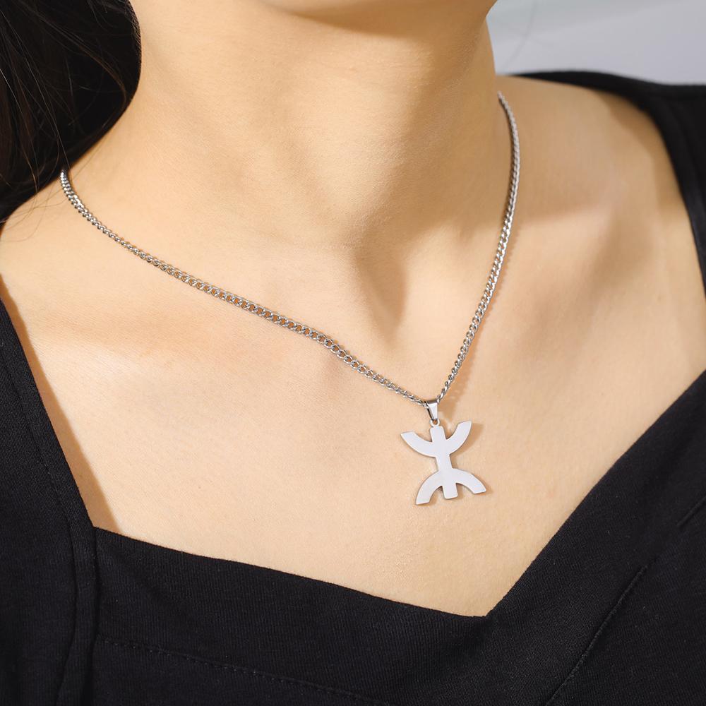 Dawapara African Berbers Symbol Necklace Amazigh Letter Yaz Ethnic Necklace Tribe Amulet Stainless Steel Religious Jewelry