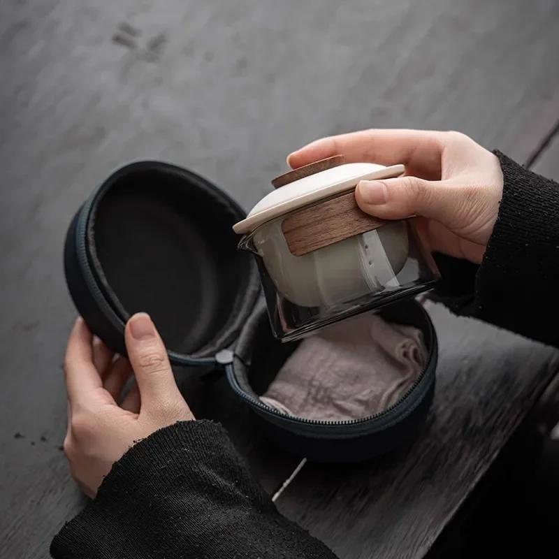 Travel Tea Set Kit 1 Teapot 3 Cups Portable Outdoor Camping Teapot and Tea Cup with Bag Teaware Sets Household Making Tea Tool