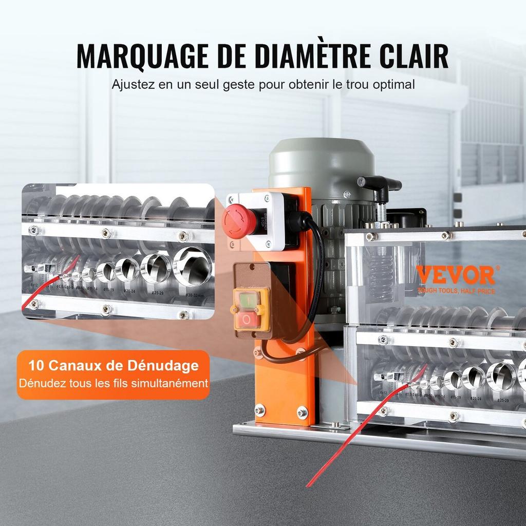 Automatic Wire Stripping Machine, 0.06''-1.57'' Electric Motorized Cable Stripper, 750 W, 98 Ft/min Wire Peeler with Visible Stripping Depth