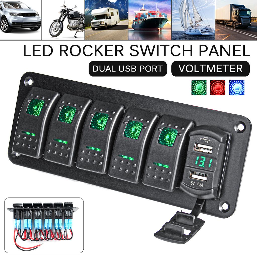 Buy 6 Gang LED Rocker Switch Panel Waterproof for Car Marine Boat RV ...