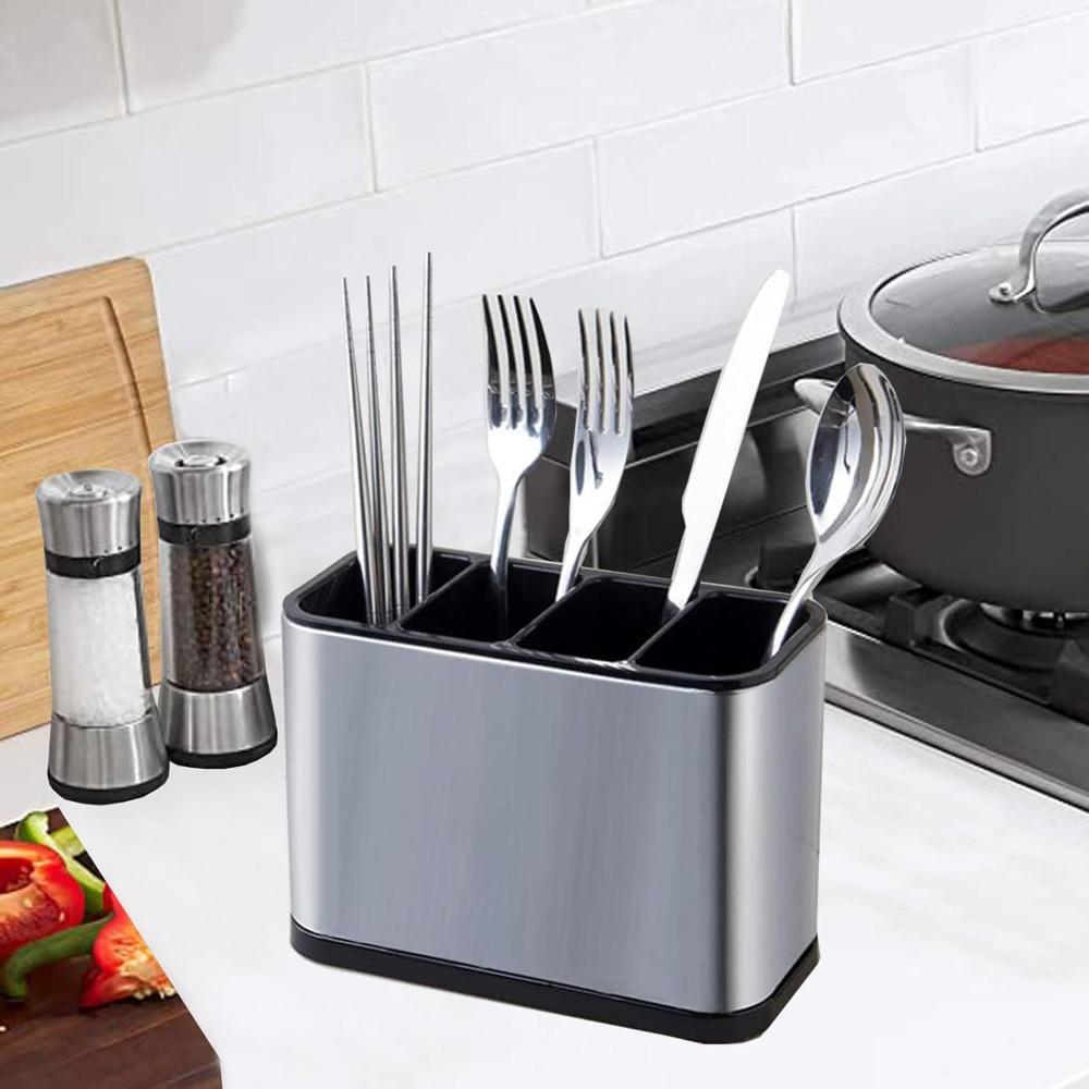 Stainless Steel Kitchen Utensil Holder Compartment Spoon Storage Rack  Fork