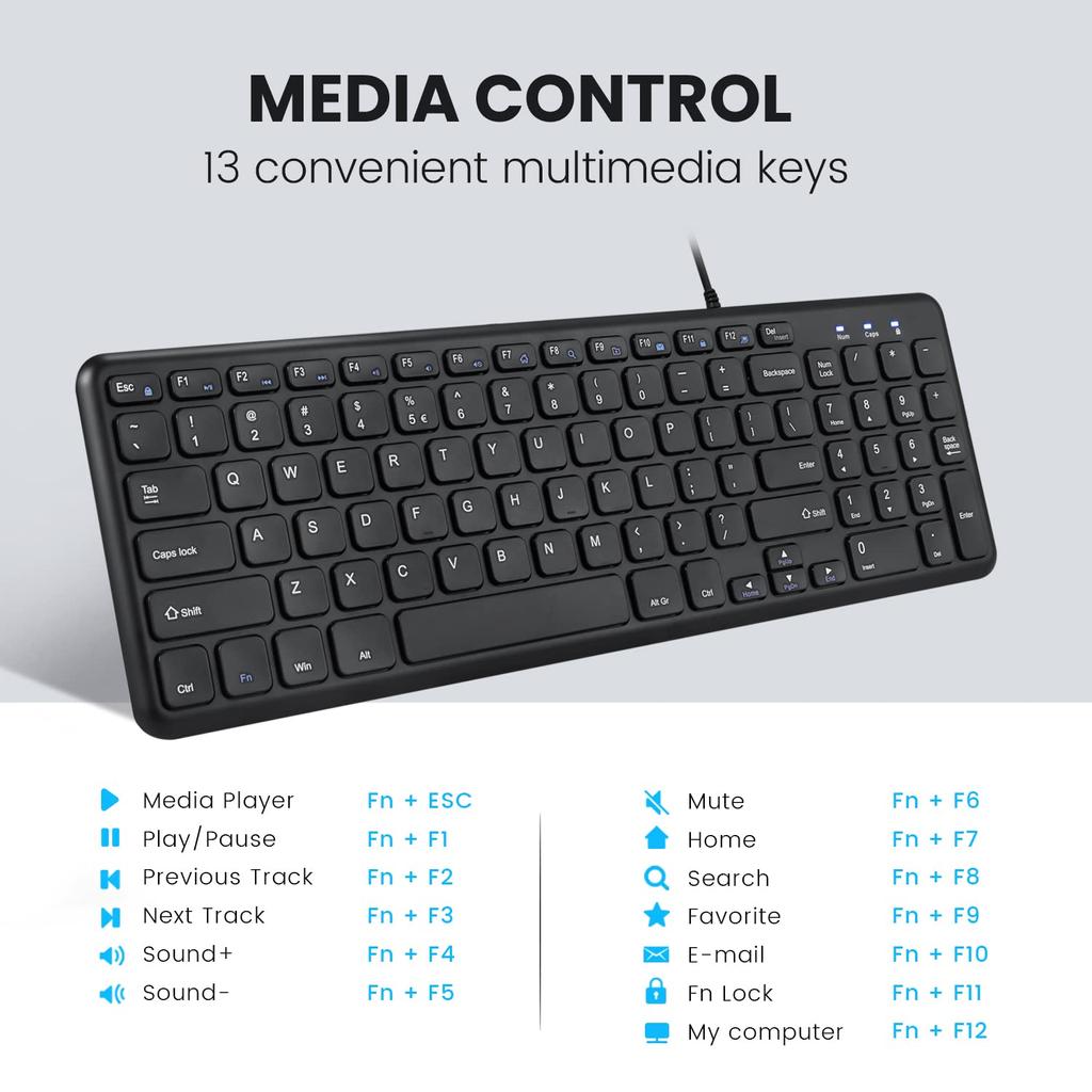 Perixx Tastatur Silent Click Pantograph Key Typ C xx 3 cm kompaktes Design mit Ziffernblock Schwarze Tastatur mit englischem Layout PERIBOARD-213C Typ-C