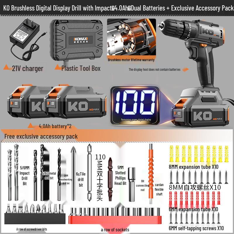 Cordless Brushless Impact Drill: Multifunctional Electric Screwdriver & Pistol Hand Drill for Household Use.
