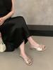 French satin bow open-toed flat sandals 2025 summer new round head outer wear flat heel cool slippers