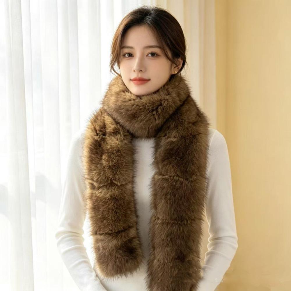 Imitation Mink Fur Long Faux Fur Scarf Thick Shawl Wrap Fleece Neck Gaiter Fluffy Scarf Winter