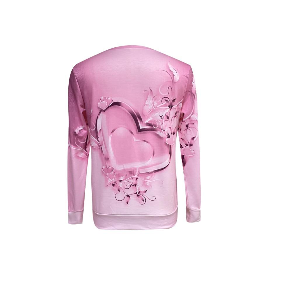 Dámské Módní Oblečení s Potiskem Srdce v Gradientních Barvách, Kulatým Výstřihem a Dlouhým Rukávem