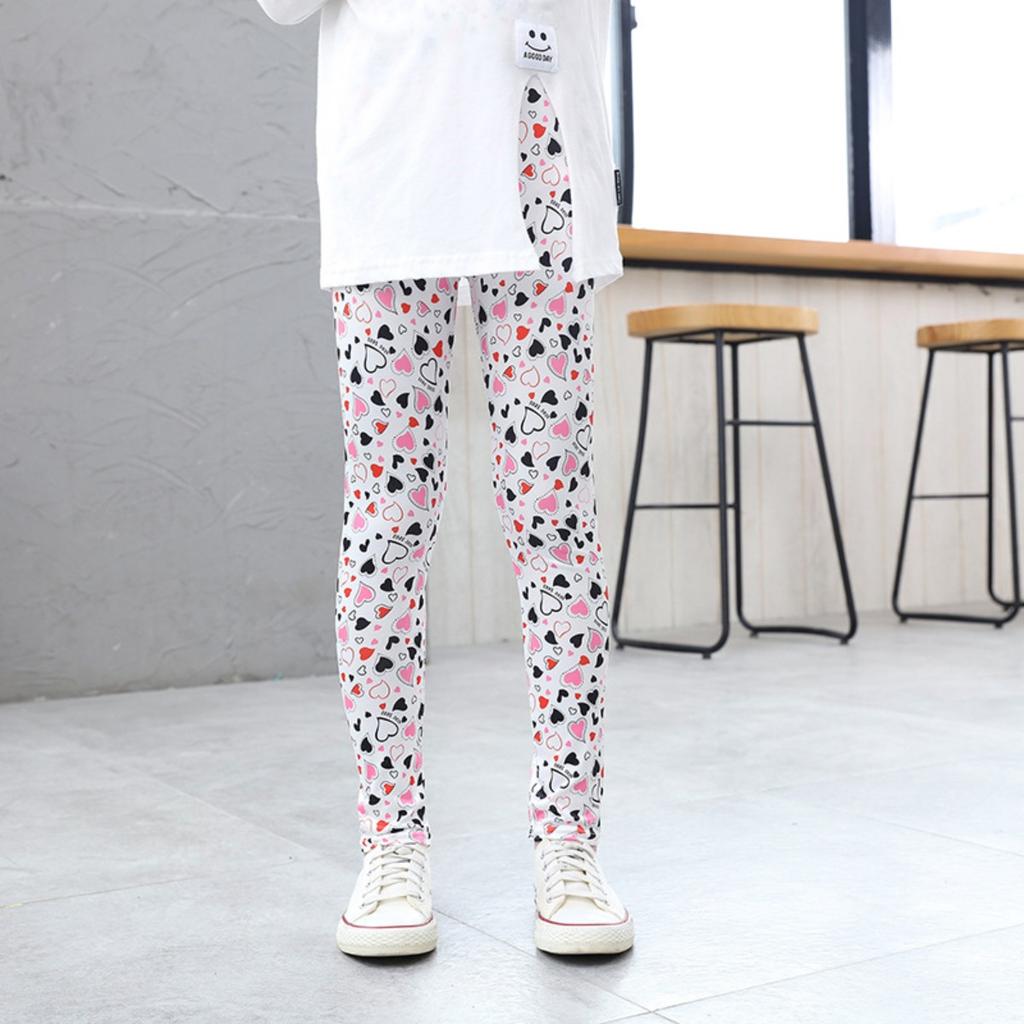 Calça legging feminina 2t-12t, primavera e outono, fina, elástica, estampada, coreana, roupas de verão