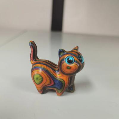 Cute Rainbow Wooden Cat Figure Ornament Miniature Snake Lucky Cat Statuette Desk Accessories For Home Interior Decor Unique Gift