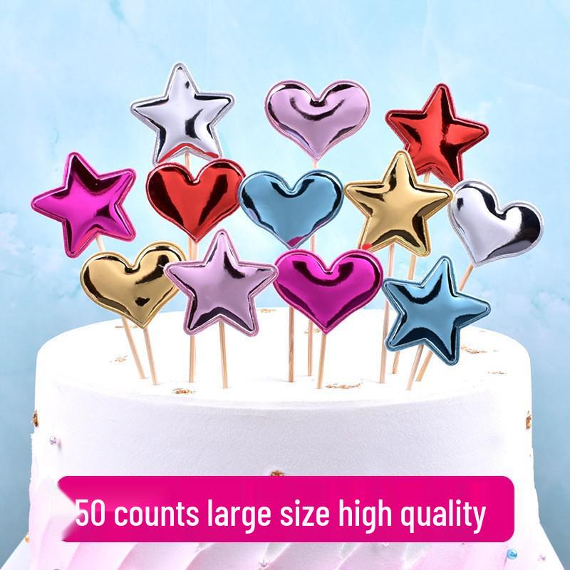 Peach Heart, Star, Snowflake, and Crown Cake Decoration Toppers for Birthdays
