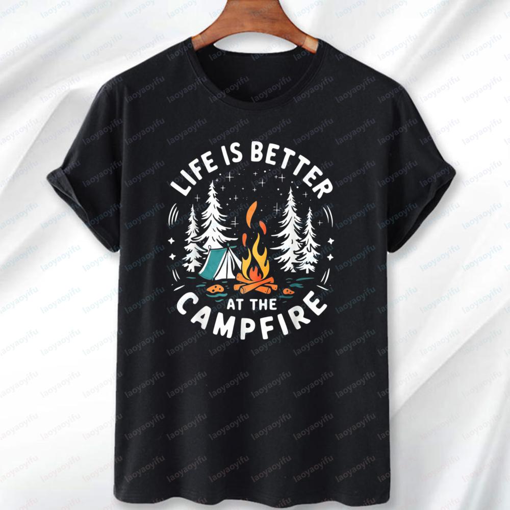 

Life Is Better At The Campfire Funny Camping T-Shirt Men Women Leisure Sport Style Tees Fashion Top for Men Gift for Dad s Day 5XL різнокольоровий