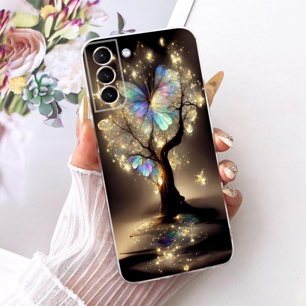 Clear For Samsung S21 Plus Case SM-G996B Aesthetic Luxury Cute Fashion Flower Funny Painted Casing For Samsung Galaxy S21+ Cover