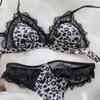 Set de sutien ultra-subțire franțuzesc, stil sexy din dantelă leopard, lenjerie de corp pentru femei, cupă triunghiulară fără sârmă, set confortabil de lenjerie și tanga