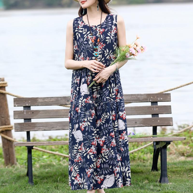Vestido sin mangas de talla grande para mujer, vestidos largos casuales sueltos, ropa de verano vintage