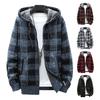 Herbst Winter Herren Mantel Reißverschluss Strick Langarm Dicker Plüsch Kariert Print Kapuzen Oberbekleidung Locker Doppeltaschen Täglich Sport Outdoor Arbeit Hoodie