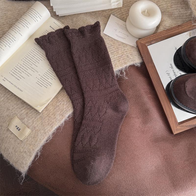 White Lace Stockings - Children's Mid-length Stockings, Pile Stockings, Winter Thick and Warm Wool Stockings, Long Stockings