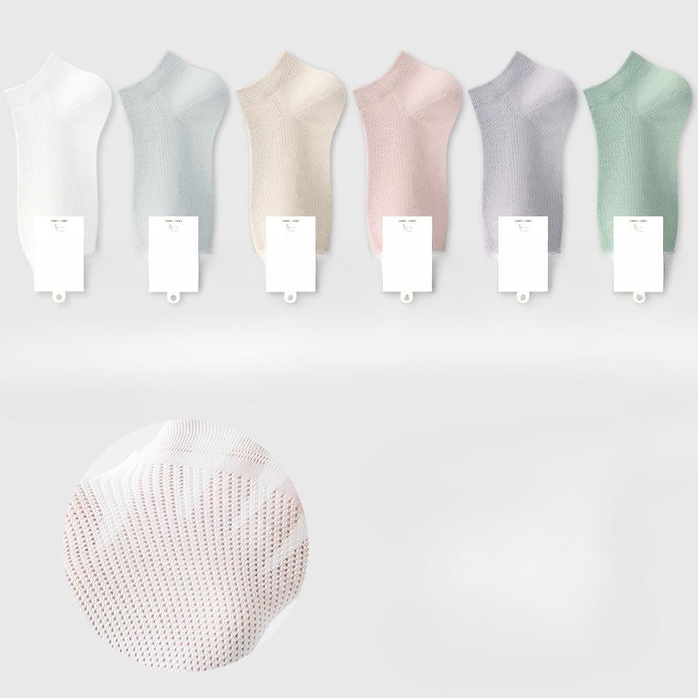 6 Pairs of Women's Summer Thin Cotton Boneless Deodorant Sweat Absorbing Heel Mesh Boat Socks