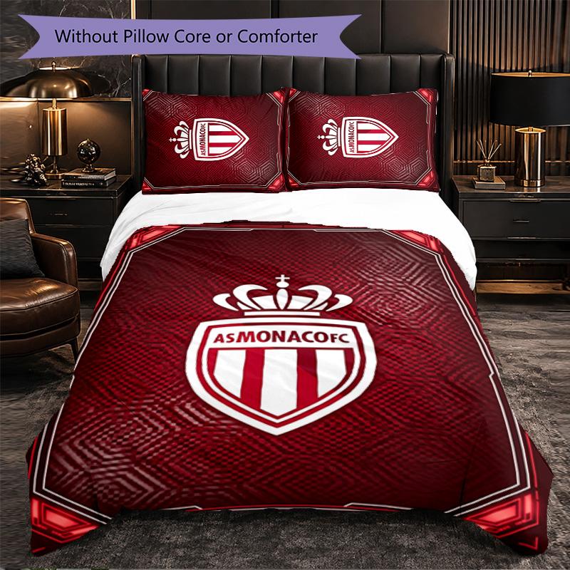 Monaco FC Themed Bedding 3Pcs Duvet Cover Set Decorative Bed Linen For Teen Room Home Decoration