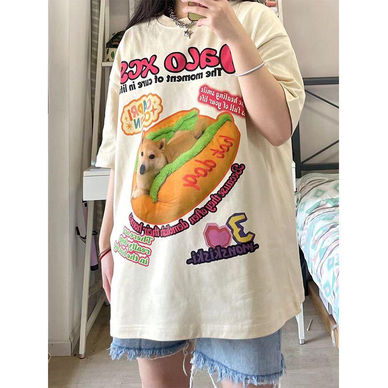Dámské letní tričko Harajuku Y2K s krátkým rukávem Nový retro potisk pár Všestranný studentský volný top móda