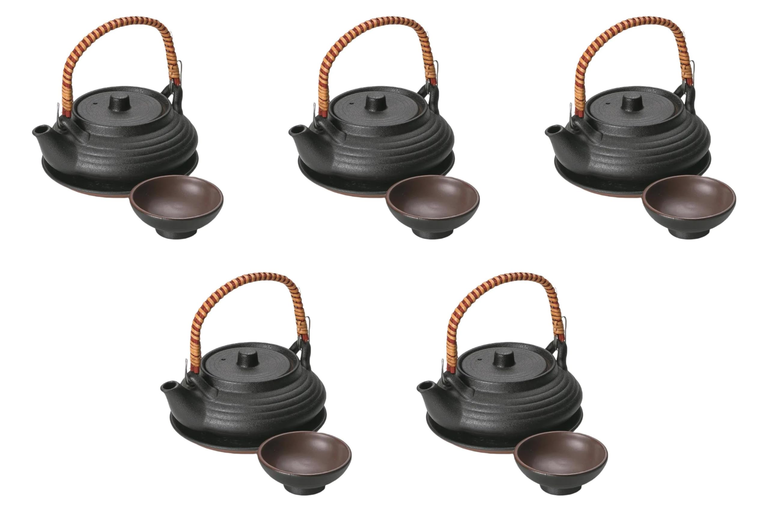 

Set of 5 Black Glazed Flat Teapots x 5cm Teapots Made in China by Setomonohonpo [11.6 (240cc)]