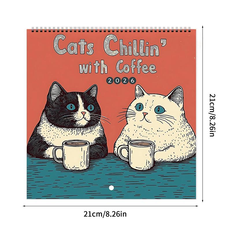 Cats Chillin' With Books 2026 Wall Calendar, Cat-Themed Monthly Planner, Cat-Themed Illustrations, Cat Themed Monthly Planner