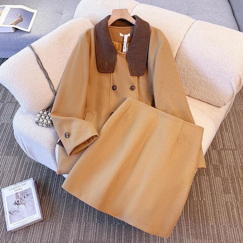 

Новый зимний женский модный комплект большого размера: хлопковое пальто из шерсти с подкладкой и юбка 6XL кофейный