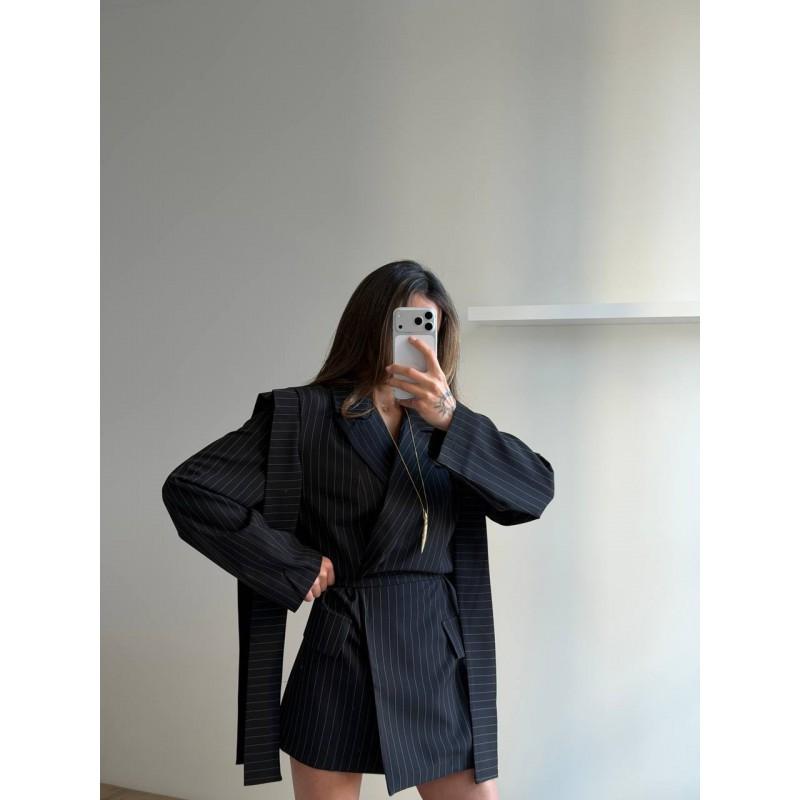 Womens Long Sleeve Striped Blazer Coat 2026 Fall Loose Fit Belted Wide Shoulder Office Chic Outwear