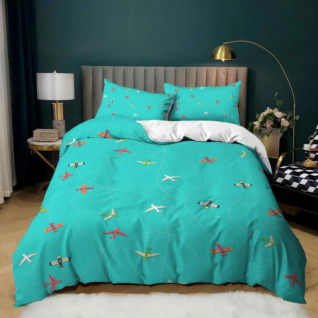Factory Home Textiles Cartoon Airplane Three-Piece Quilt Cover Bedding New