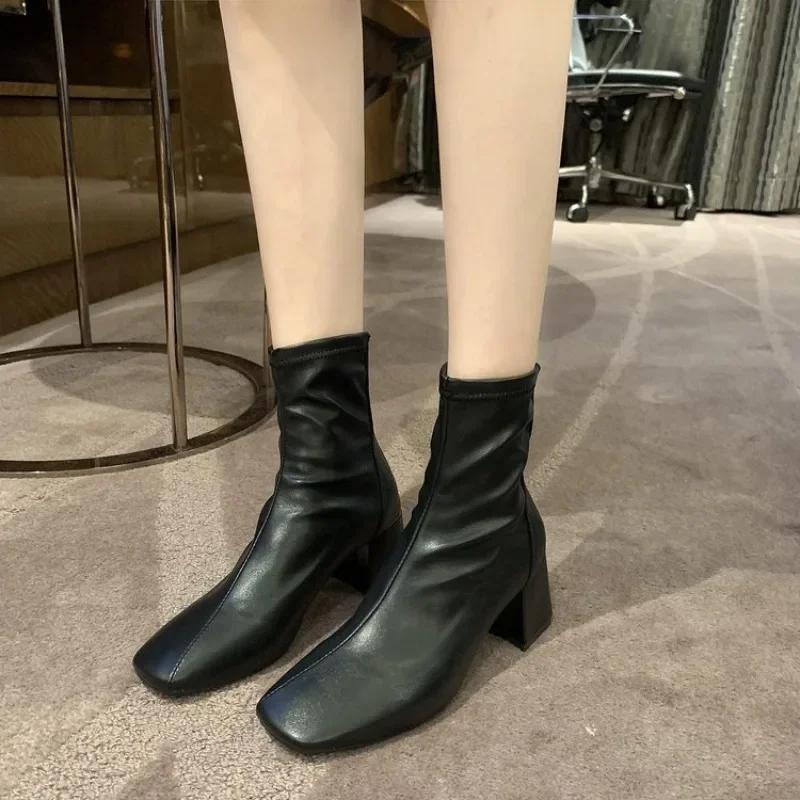 New Autumn Winter Thick High-heeled All-match Thin and Thin Boots Women's Pointed Toe Mid-tube Elastic Socks Boots Women