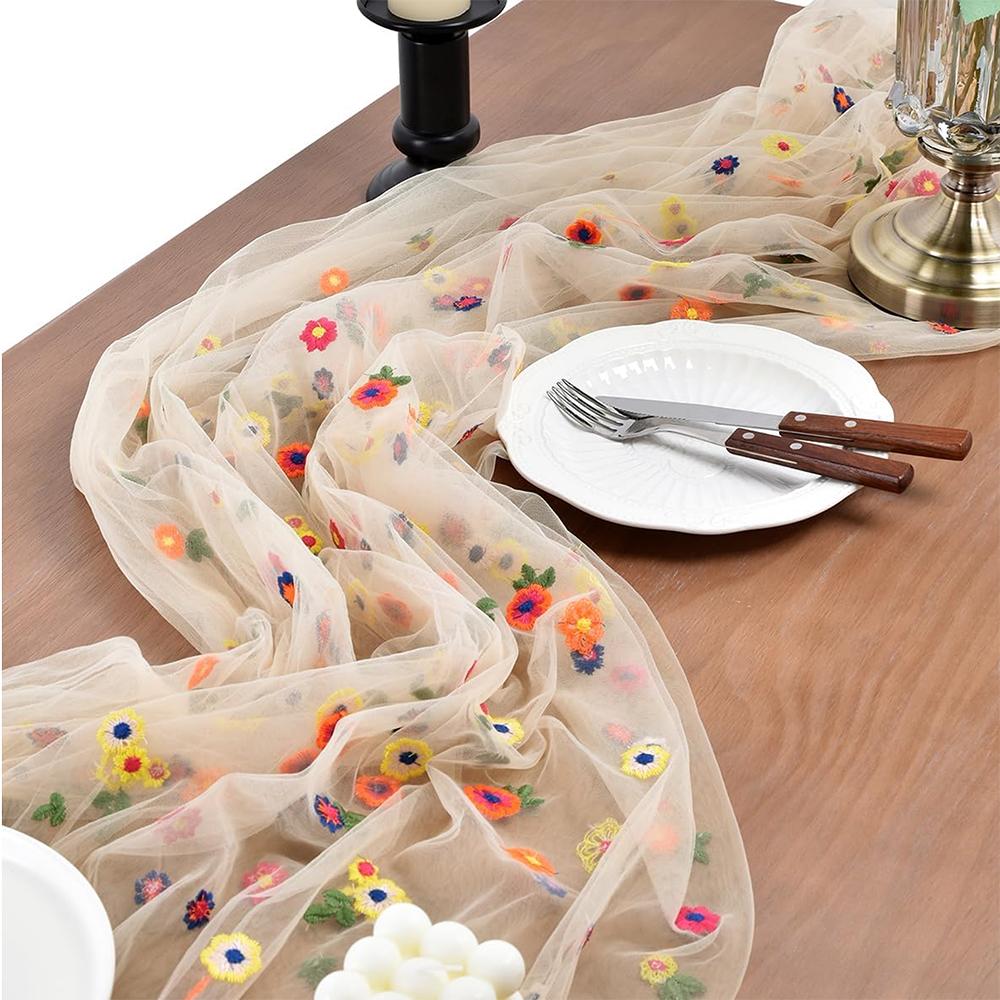 Pastoral Floral Tablecloth Decorative Dining Mesh Table Runners Seasonal Dining Table Decoration Party Home DIY Table Runner