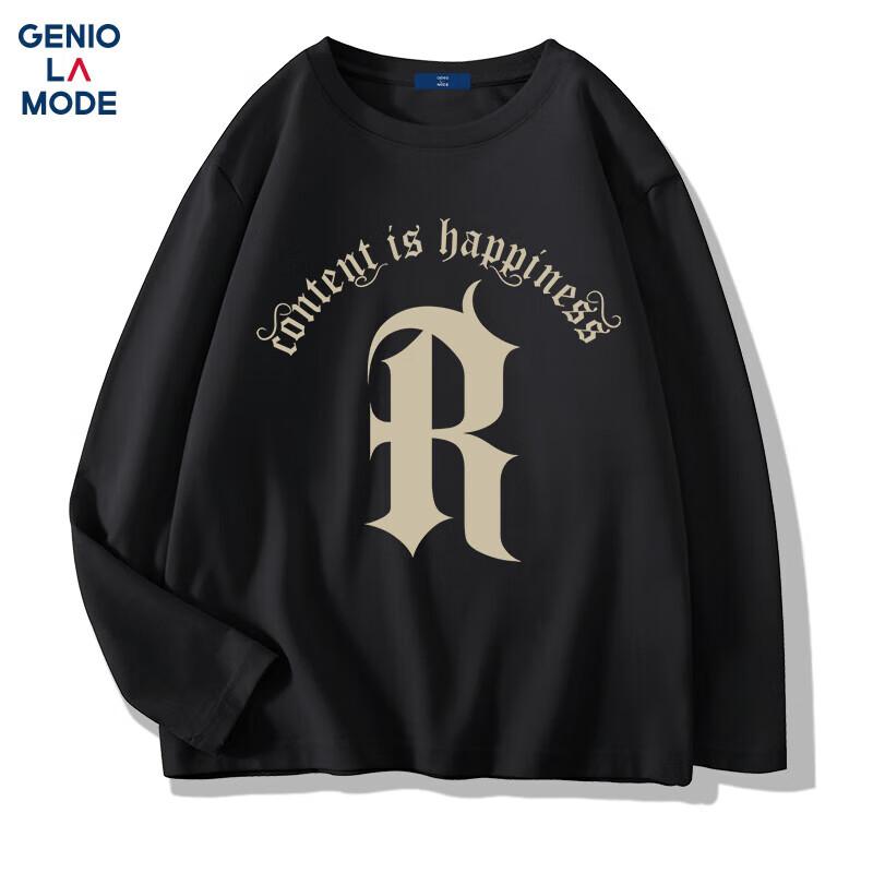 GENIOLAMODE Men s Letter Print Cotton Long Sleeve T-Shirt XL