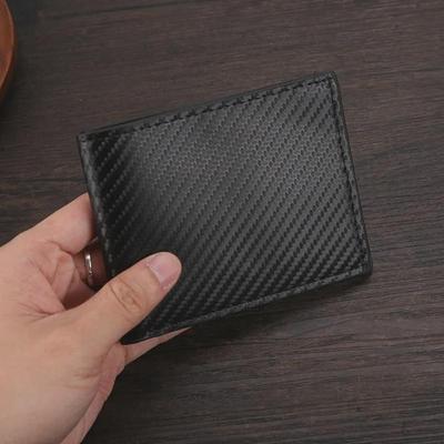 Carteira masculina dobrável com padrão de fibra de carbono, grande capacidade, vários compartimentos para cartões, bolso para moedas e estilo simples