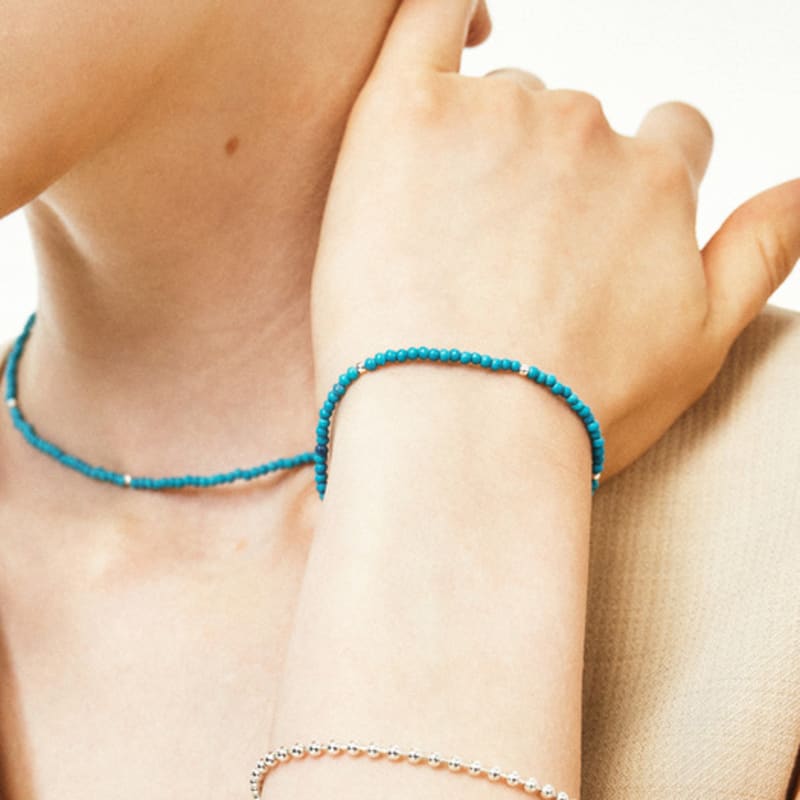 LUNNE Silver 925 Point Ball Turquoise Bracelet #LSB20