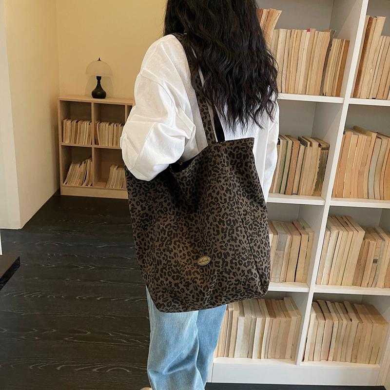 Borsa Tote Double-Face Stampa Leopardo Borsa a Spalla da Donna Borsa di Grande Capacità