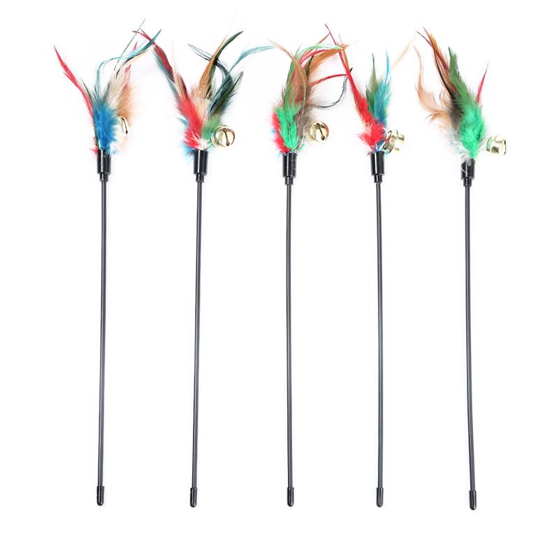 Colorful Feather Bell Cat Teaser Stick - Elastic, Thickened Rod with Shaking Sound