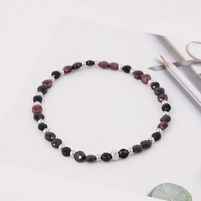 Micro-cut Flat Black Agate Garnet Mix Gemstone Bracelet (C2403AC1195_WI)