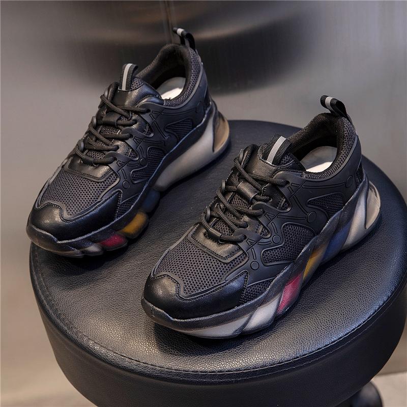 

Rainbow bottom dad shoes women s platform spring 2025 new leather women s shoes flat bottom casual running sneakers women s tide 40 чёрный