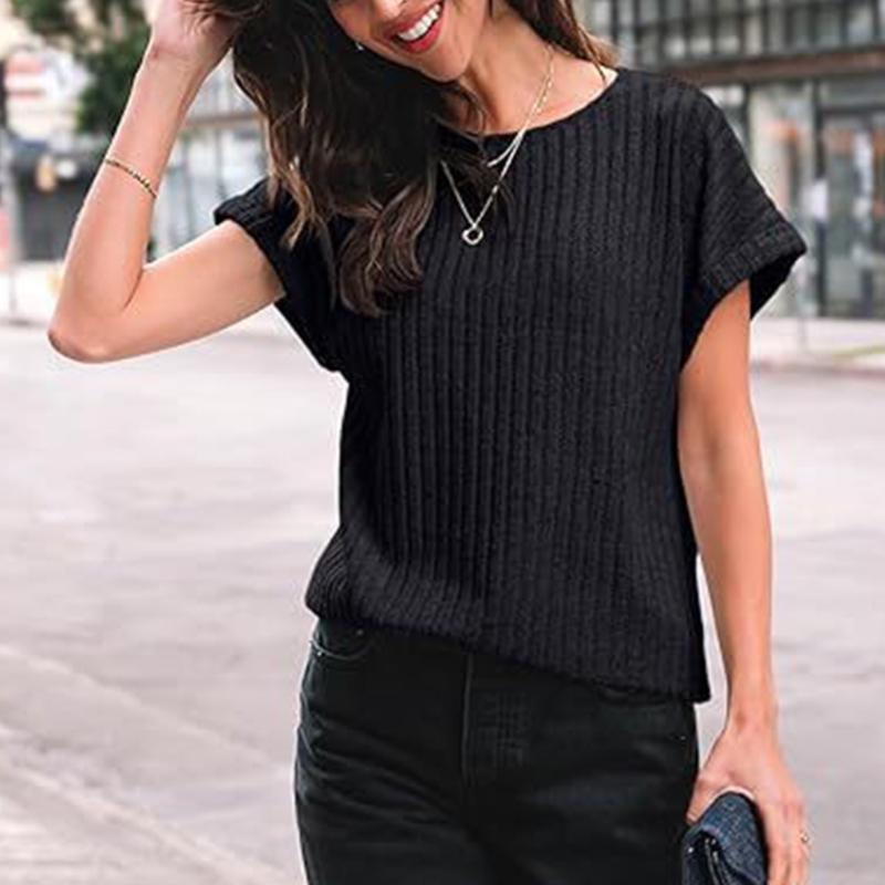 Women's 2025 Short Sleeve Crew Neck T Shirt Casual Loose Ribbed Knit Pullover Sweater Tops Summer Spring Outfits Gifts