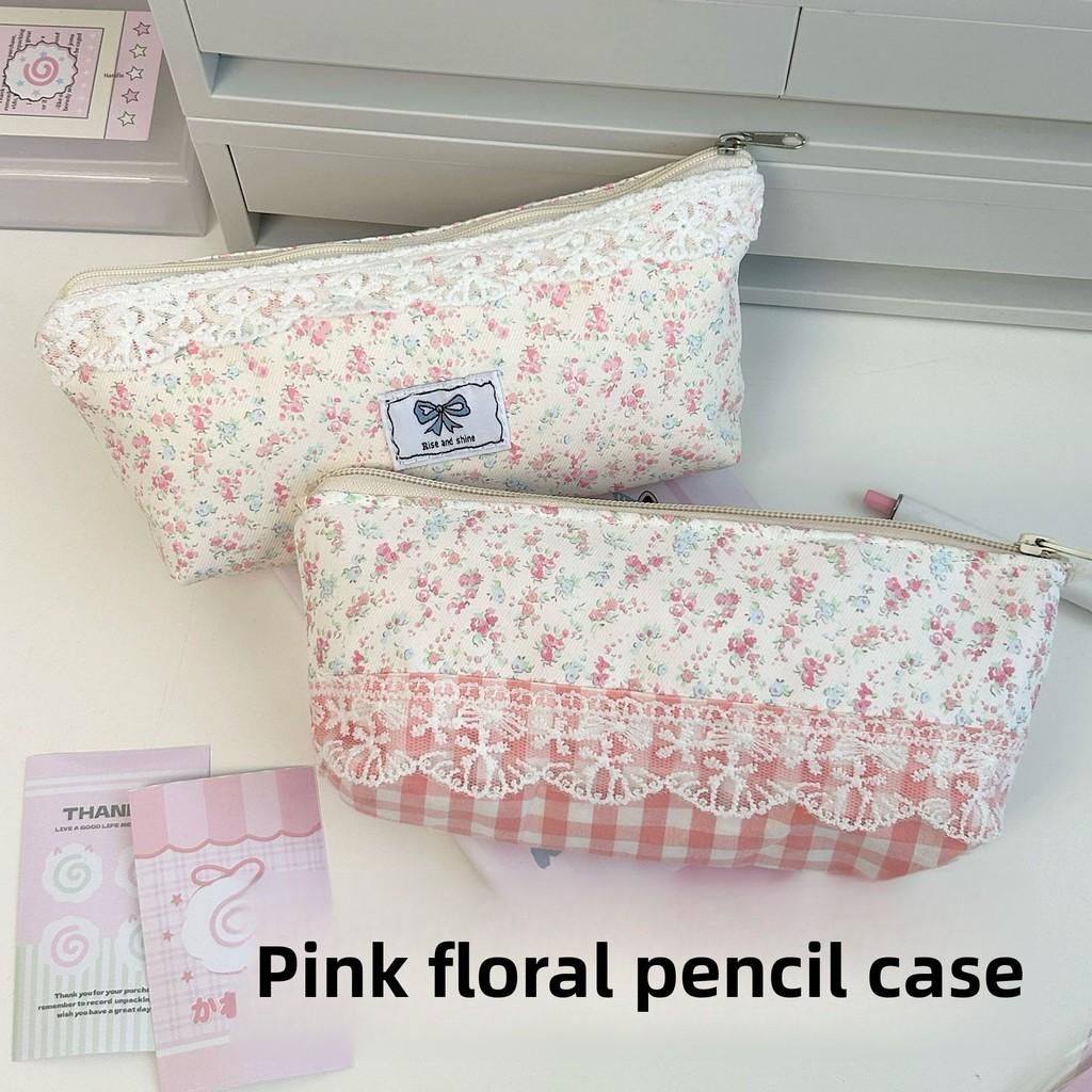Canvas Floral Pen Case For Girls With Large Capacity And Cute Design For School And Office Use