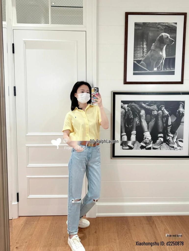 2025 Sommer Ralph RL Little Pony Besticktes Reines Leinen Göttinnen-Kurzarmhemd