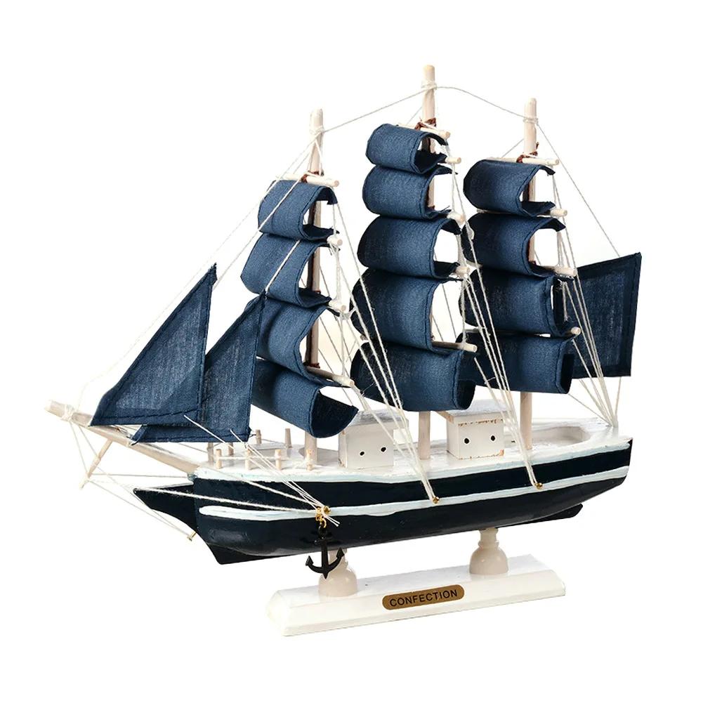 Marino Nautico Creativo Modello Barca a Vela in Legno Decorazioni per la Stanza Figurine Miniature Stile Mediterraneo Nave Ornamenti Piccola Barca Regalo
