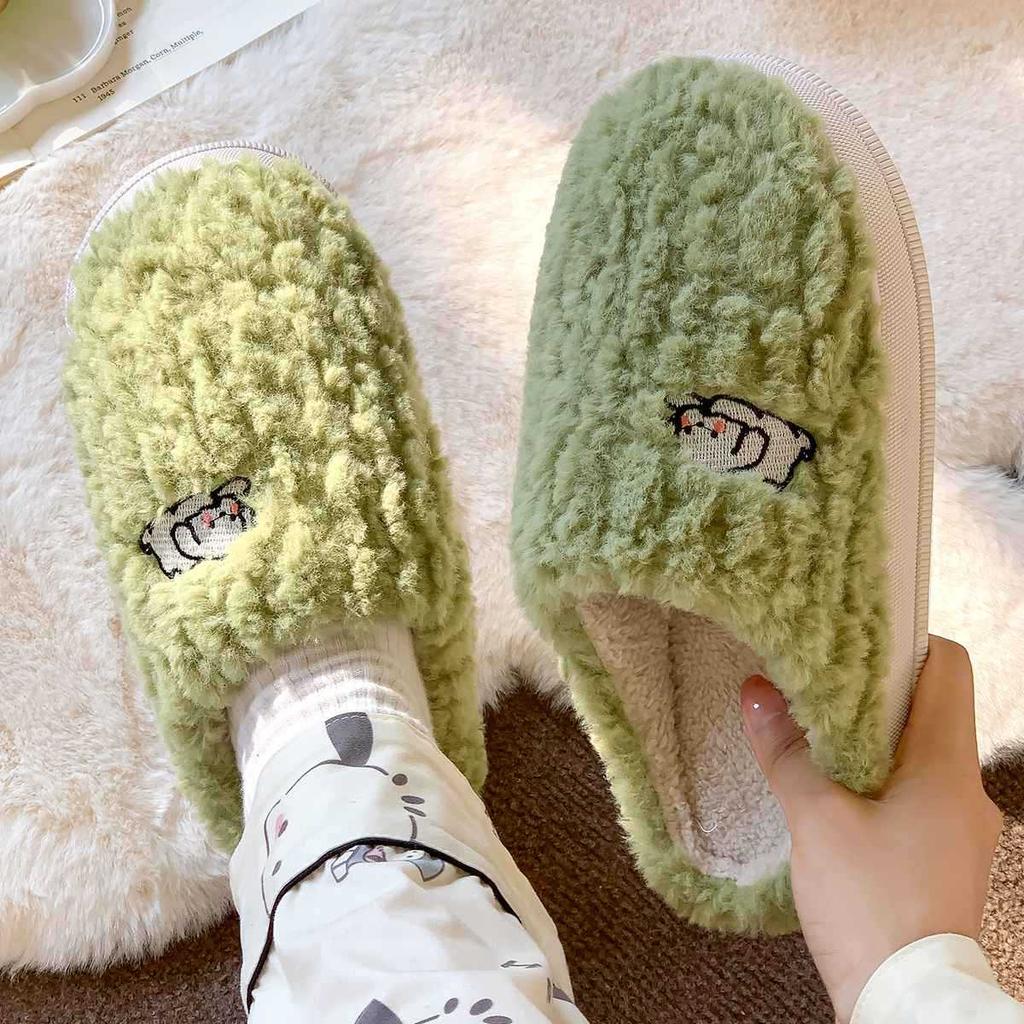 Fashion Fashionable Warm Indoor Slippers Men Household Plush Winter Couples Cartoon Personality Anti Slip Soft Bottom Cotton Shoes 2024