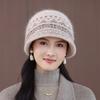 Womens Hat New Double Warm Rabbit Fur Hat Knitted Wool Hat In The Elderly Fisherman Hat