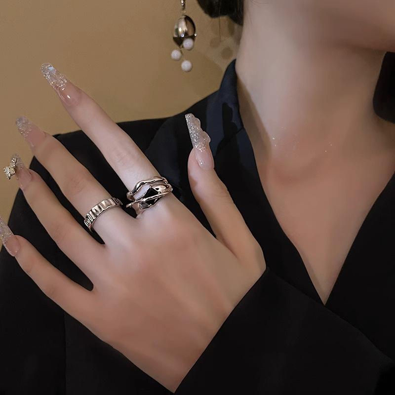 Zircon Black Sophisticated Ring For Women Unique Adjustable Style Geometric
