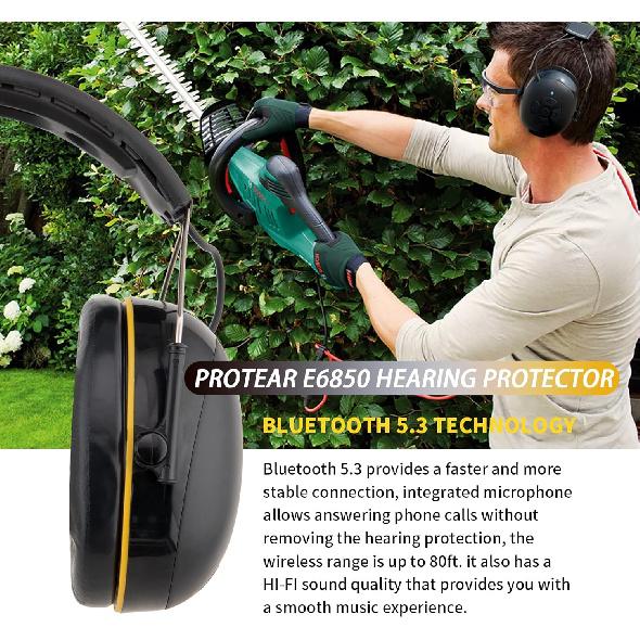 inf protear(Upgraded E6850 Bluetooth Hearing Protection with Integrated Microphone, High-Fidelity Speakers,120H+Playtime, Ideal Ear Muffs for Noise