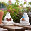2pcs Cute Sitting Figure Cartoon Ghost Sculpture Funny Reading Ghost Statue  Desk