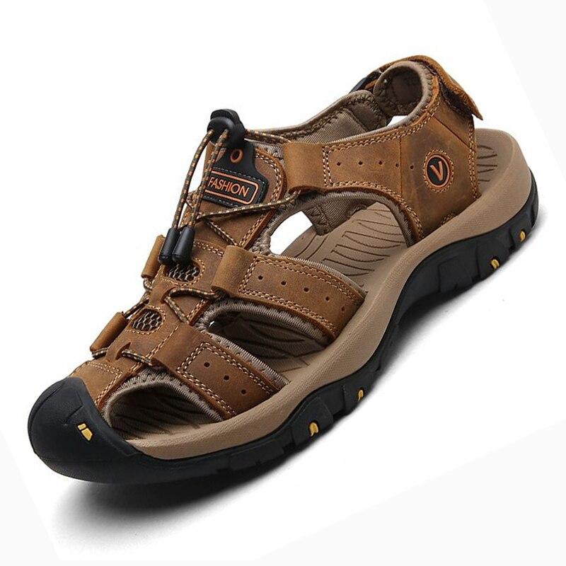 Classic Men 'S Sandals Summer Soft Sandals Comfortable Mens Shoes Genuine Leather Sandals Big Size Soft Outdoor Casual Shoes Men