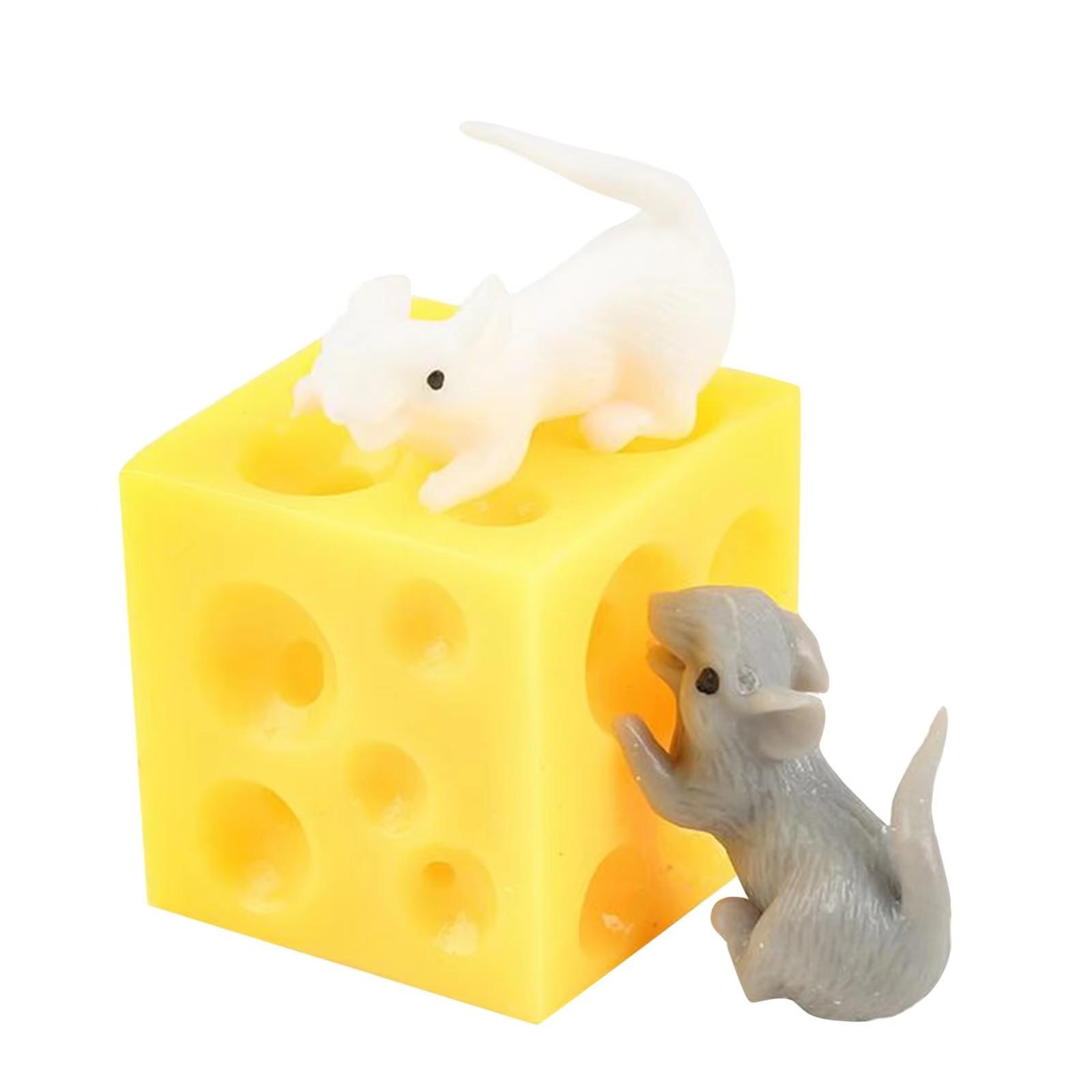Soft Cheese Toy Squeezing Cheese Mouse Pressure Ball Fidgets Mouse Cheese Toy Anxiety Relieving Sensing Toy Children Adult